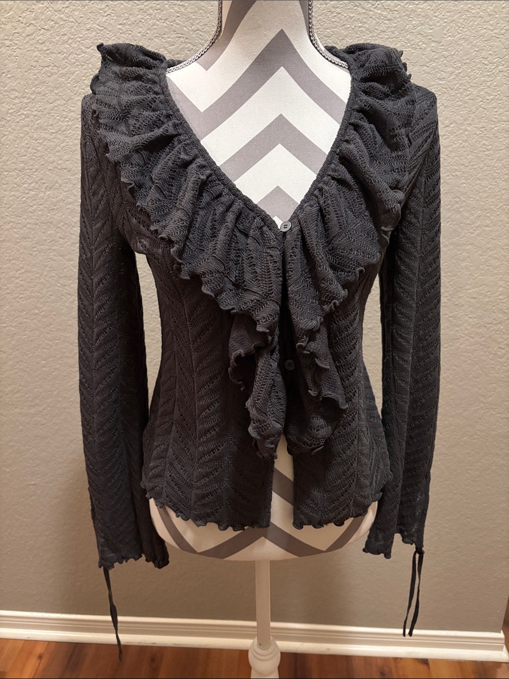 LOFT Charcoal Gray Ruffled Knit Cardigan